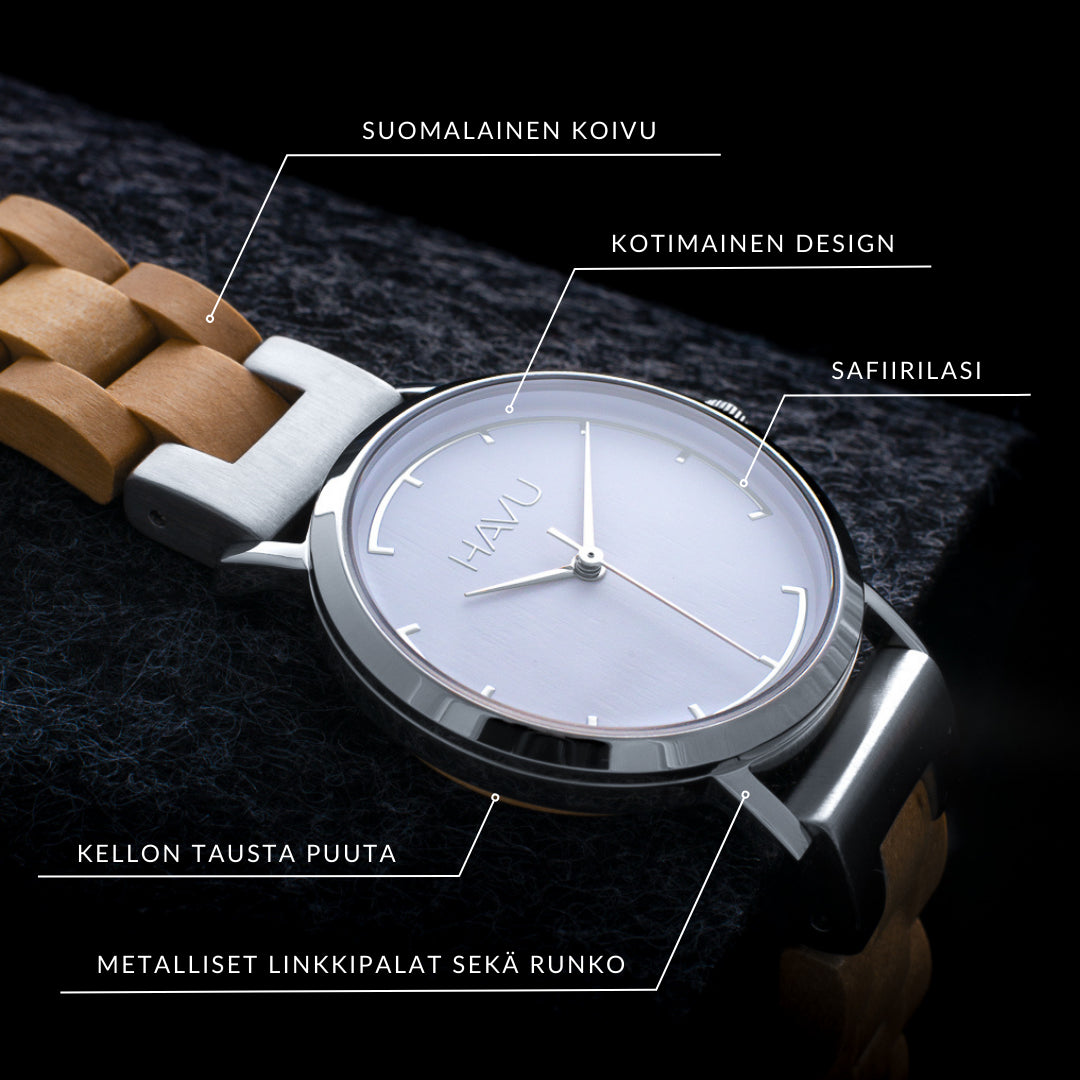 Kielo - Women's wristwatch (32mm) Crafted from Finnish Curly Birch