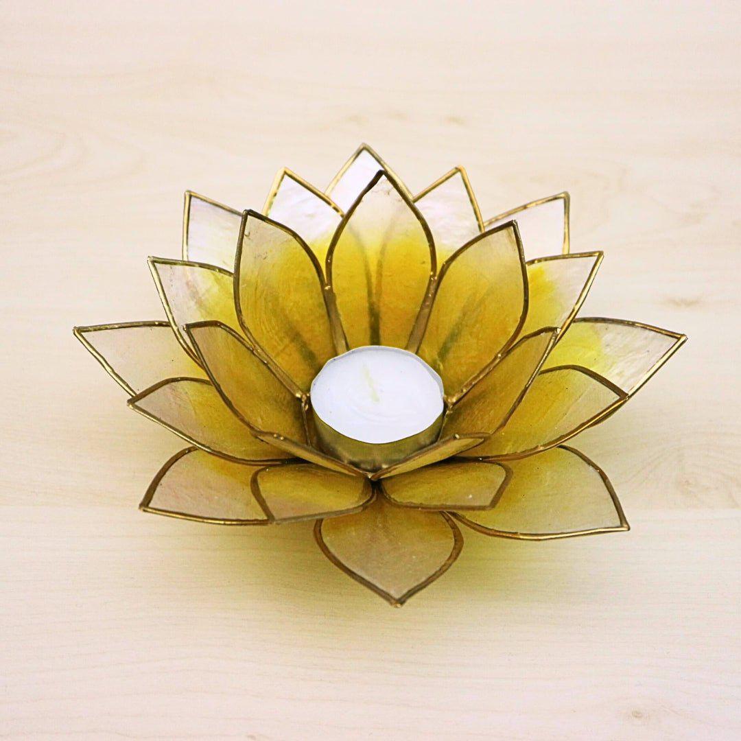 Capiz Tealight Candle Holder | Lotus - Large - Yellow/Natural