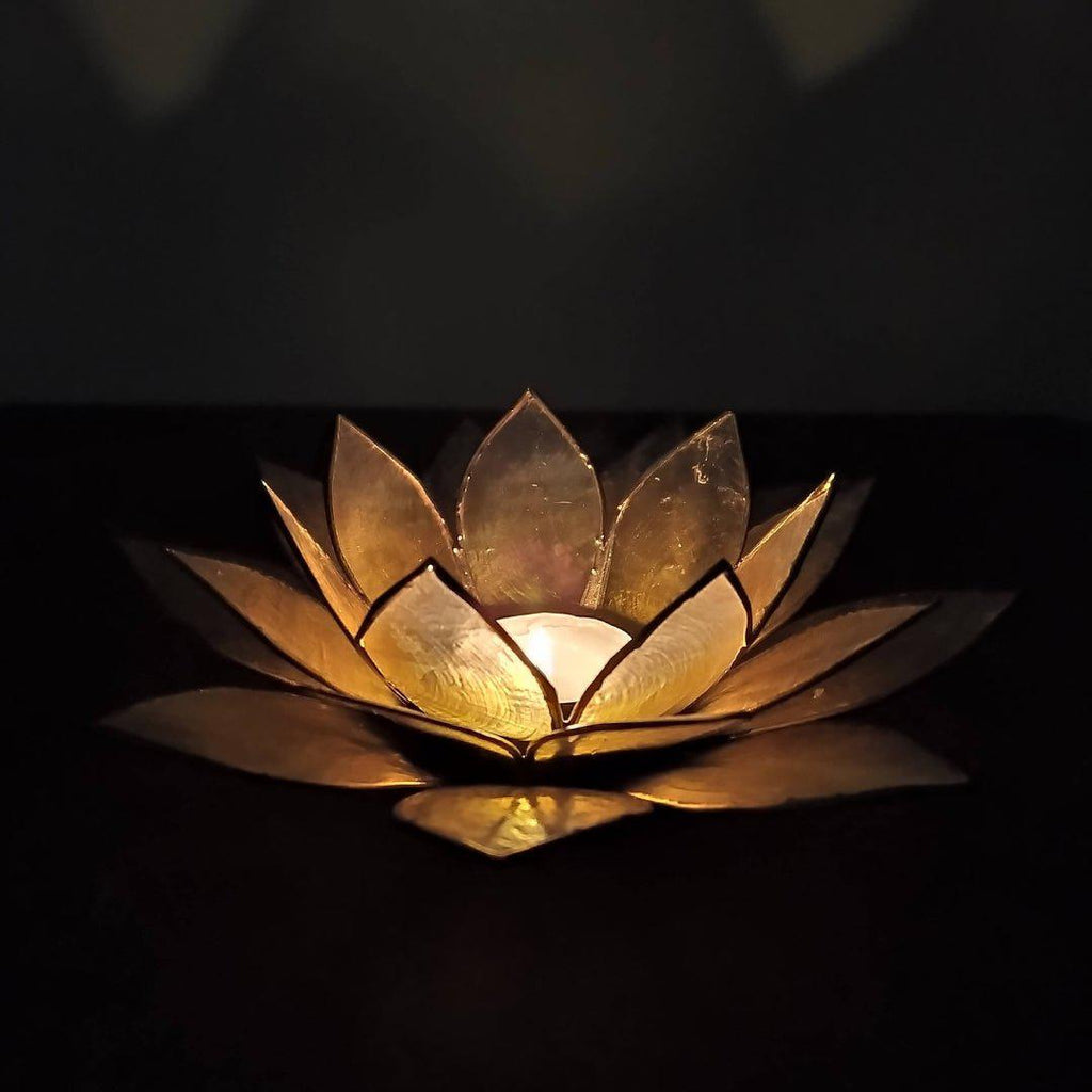 Capiz Tealight Candle Holder | Lotus - Large - Yellow/Natural