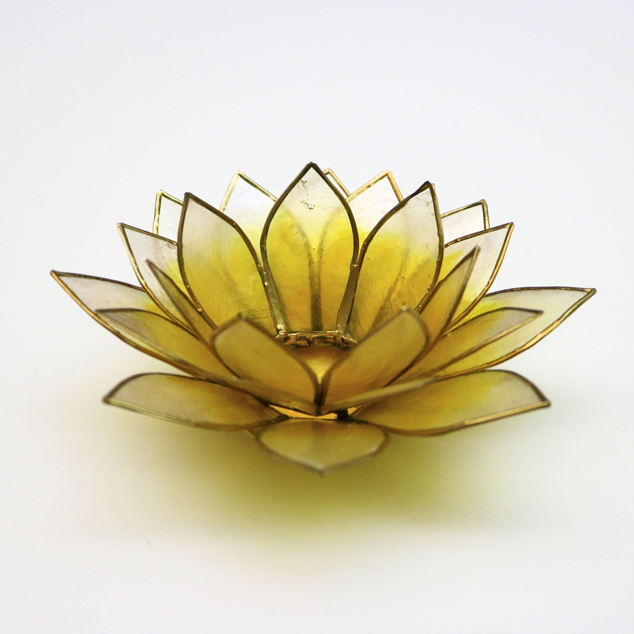 Capiz Tealight Candle Holder | Lotus - Large - Yellow/Natural