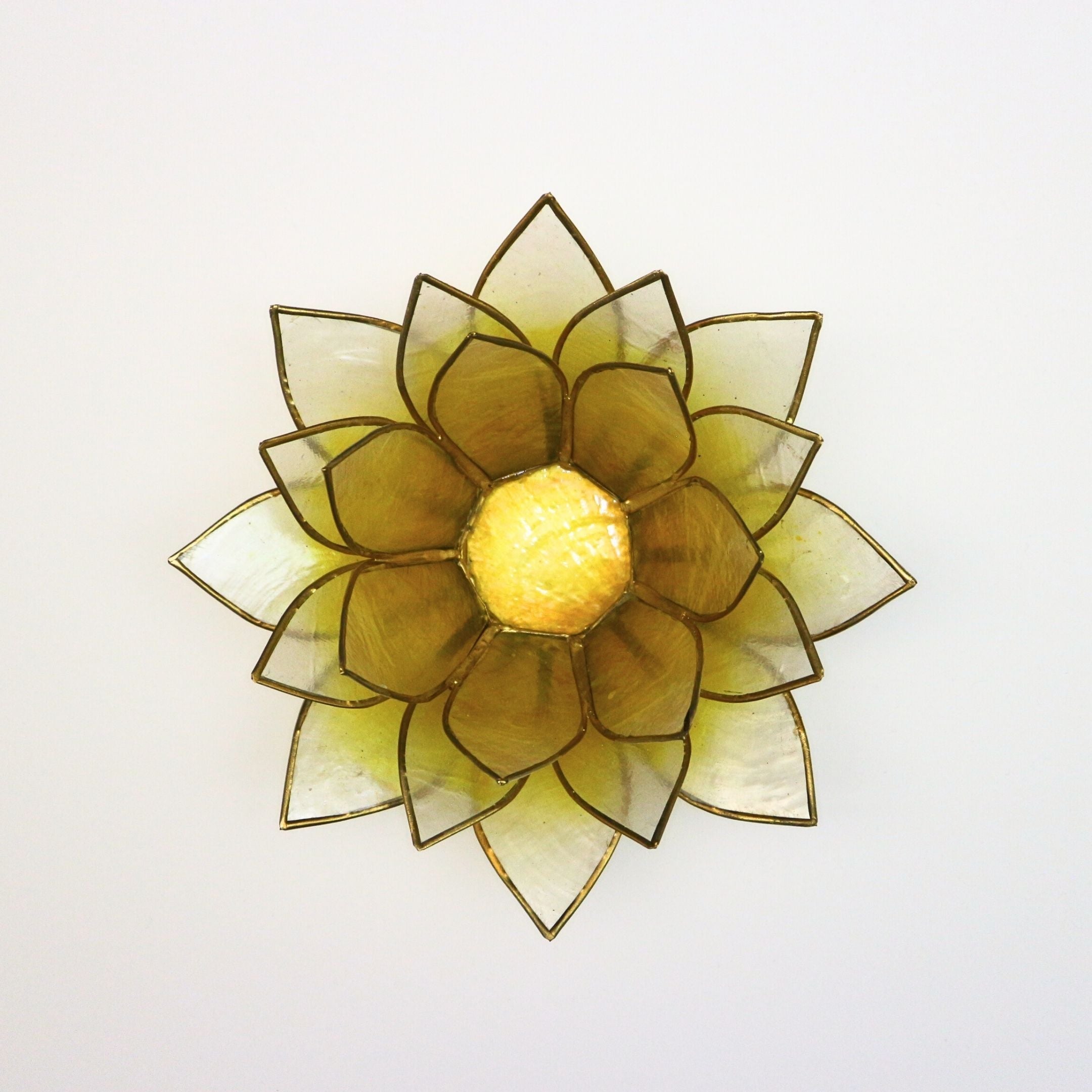 Capiz Tealight Candle Holder | Lotus - Large - Yellow/Natural