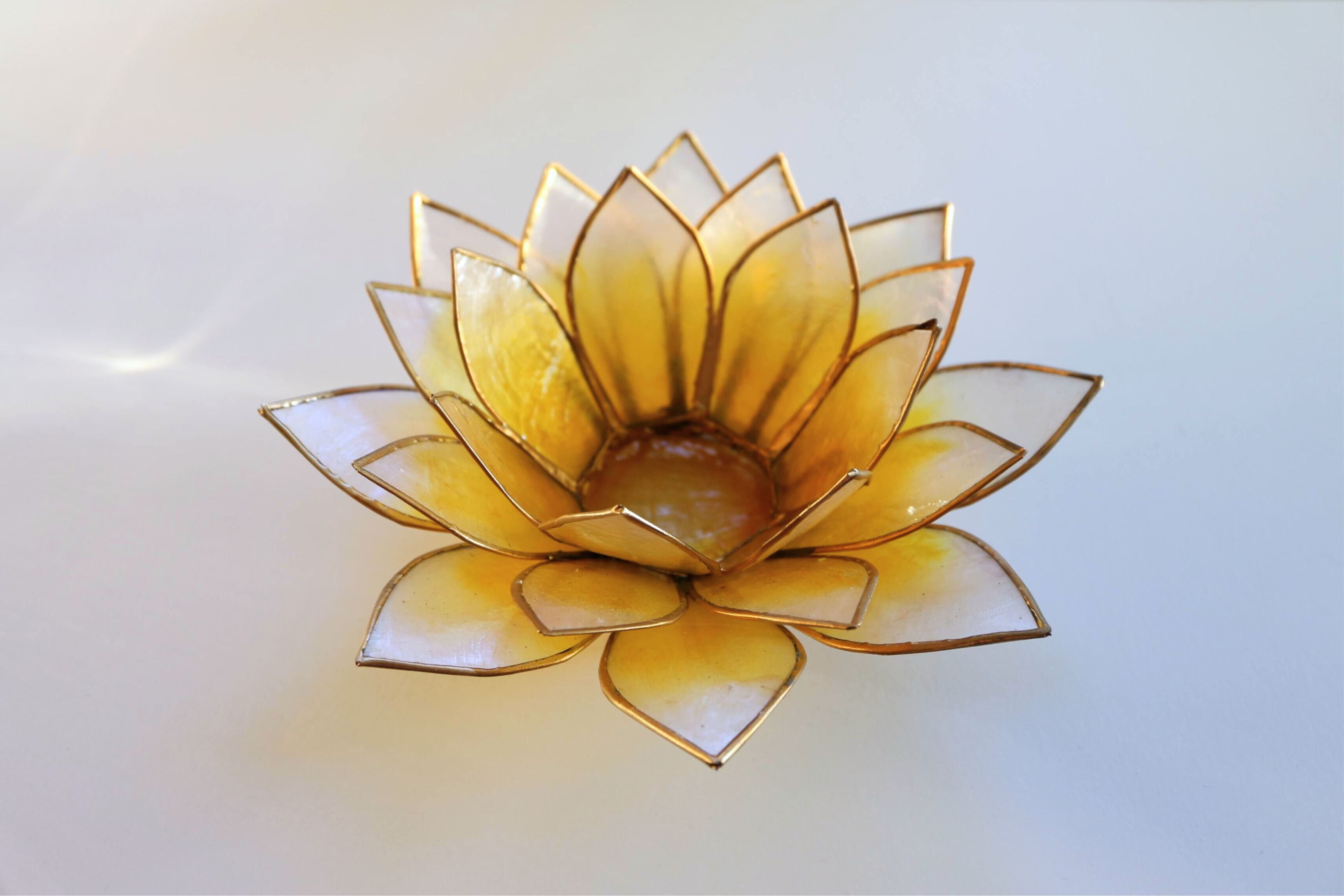 Capiz Tealight Candle Holder | Lotus - Large - Yellow/Natural