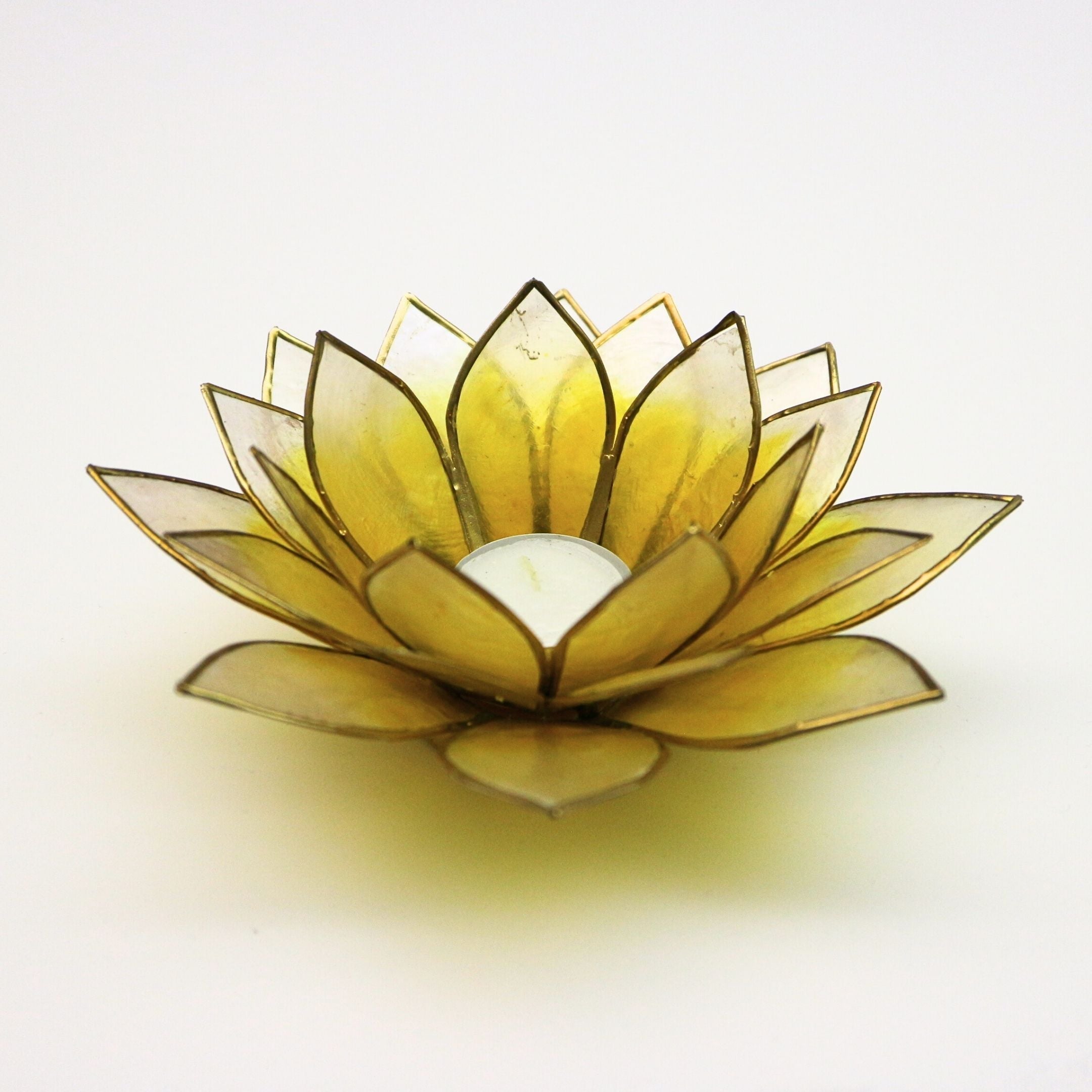 Capiz Tealight Candle Holder | Lotus - Large - Yellow/Natural