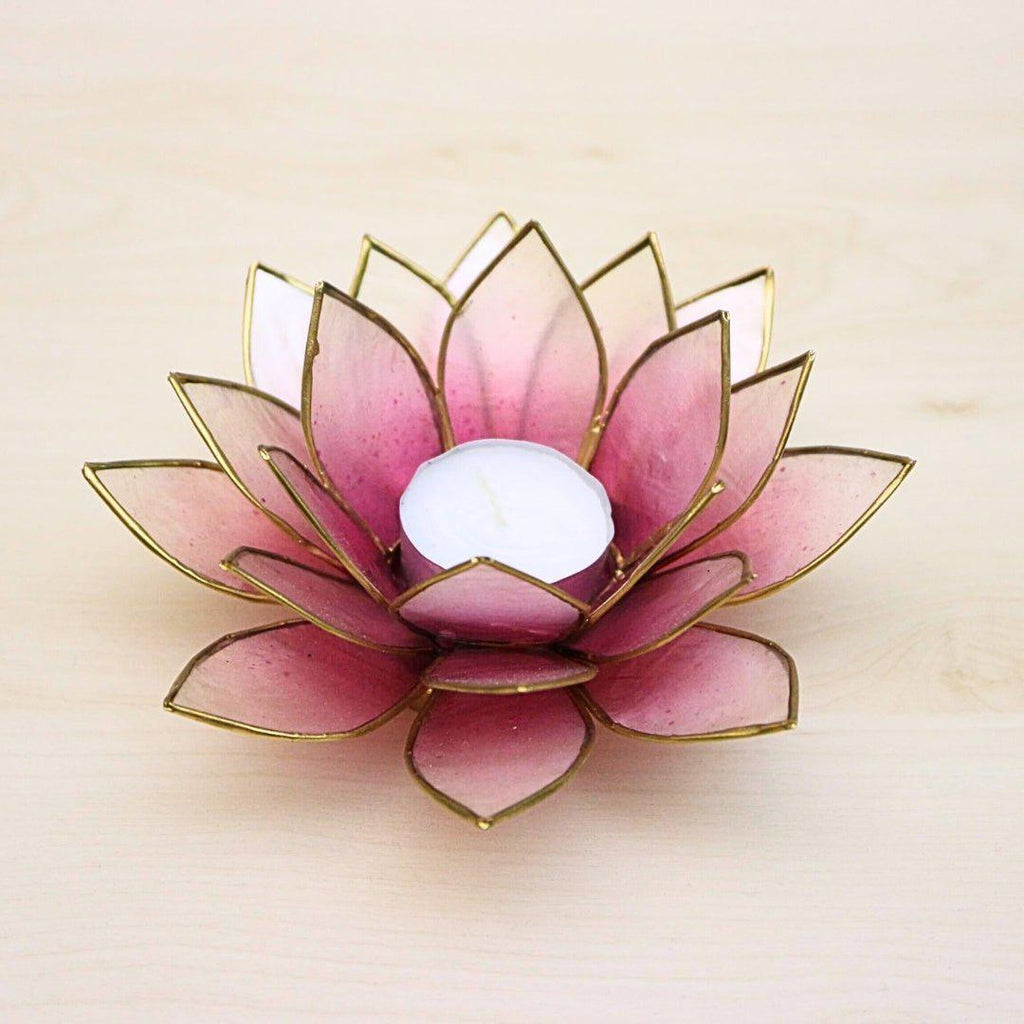 Capiz Tealight Candle Holder | Lotus - Pink/Natural