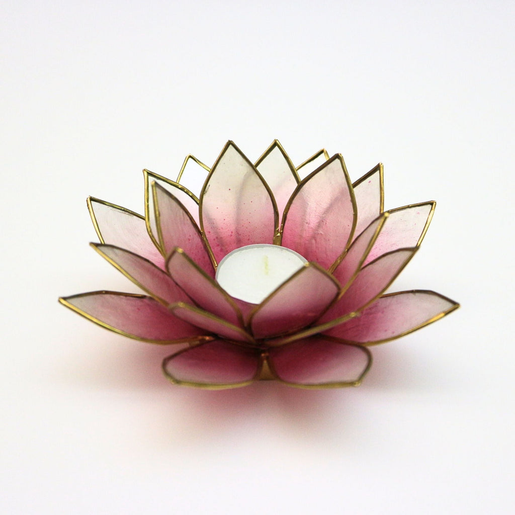 Capiz Tealight Candle Holder | Lotus - Pink/Natural