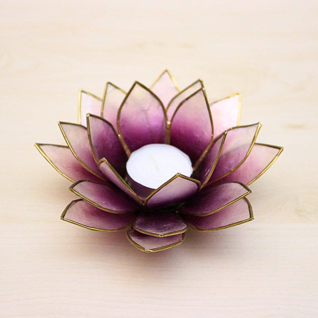 Capiz Tealight Candle Holder | Lotus - Purple/Natural