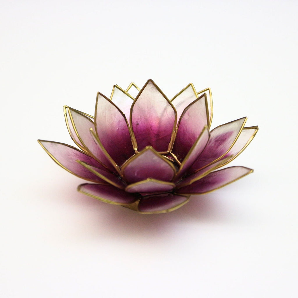 Capiz Tealight Candle Holder | Lotus - Purple/Natural