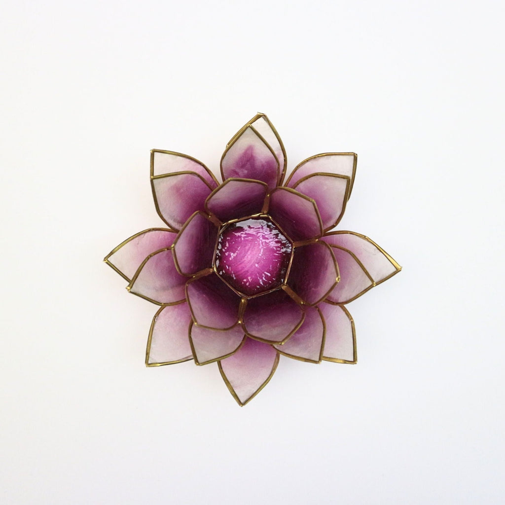 Capiz Tealight Candle Holder | Lotus - Purple/Natural