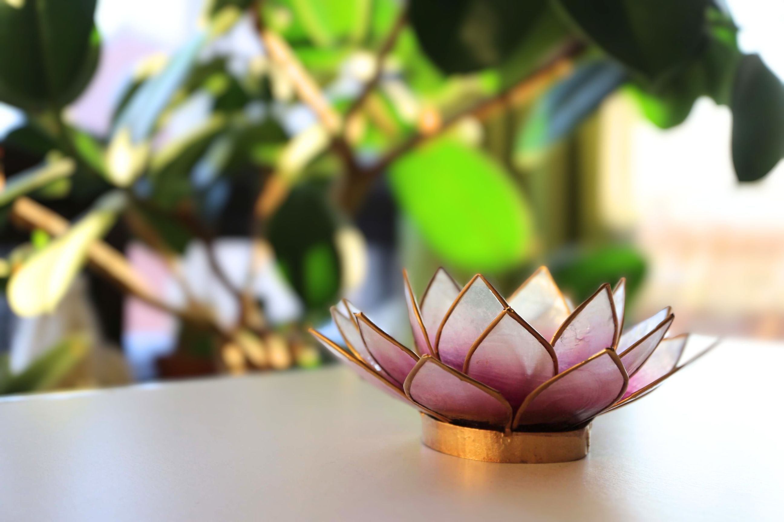 Capiz Tealight Candle Holder | Lotus - Purple/Natural