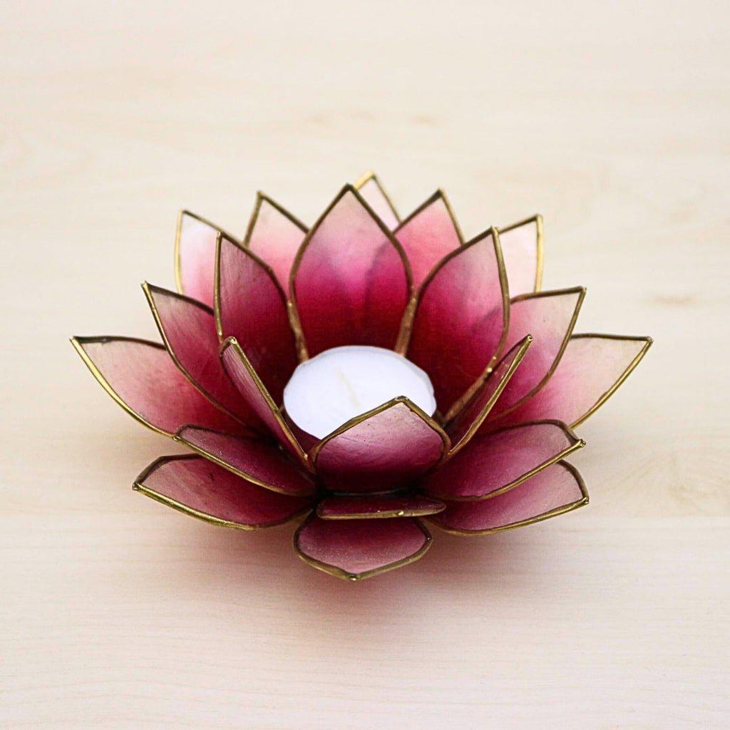 Capiz Tealight Candle Holder | Lotus - Red/Natural