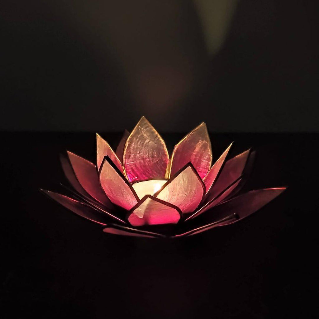 Capiz Tealight Candle Holder | Lotus - Red/Natural