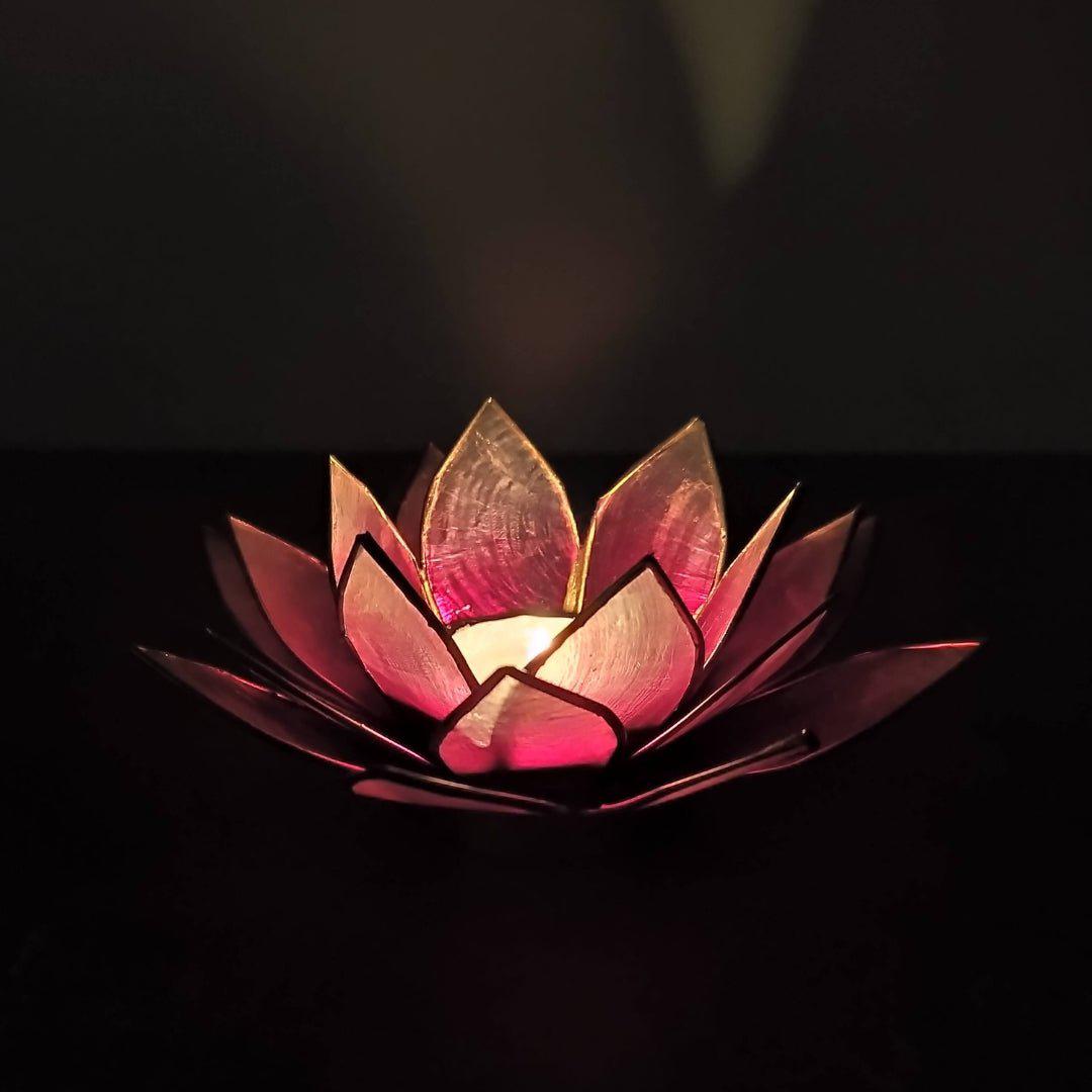 Capiz Tealight Candle Holder | Lotus - Red/Natural