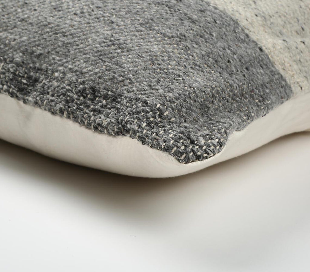 Handwoven Gray Colorblock Square Cushion Cover