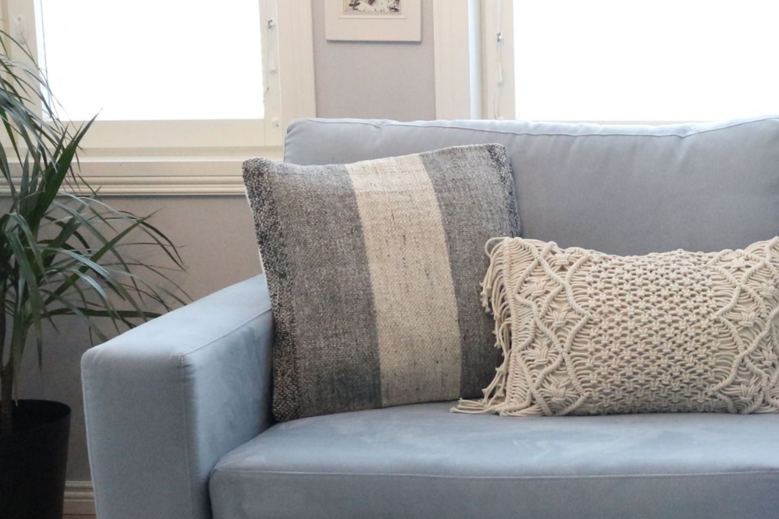 Handwoven Gray Colorblock Square Cushion Cover