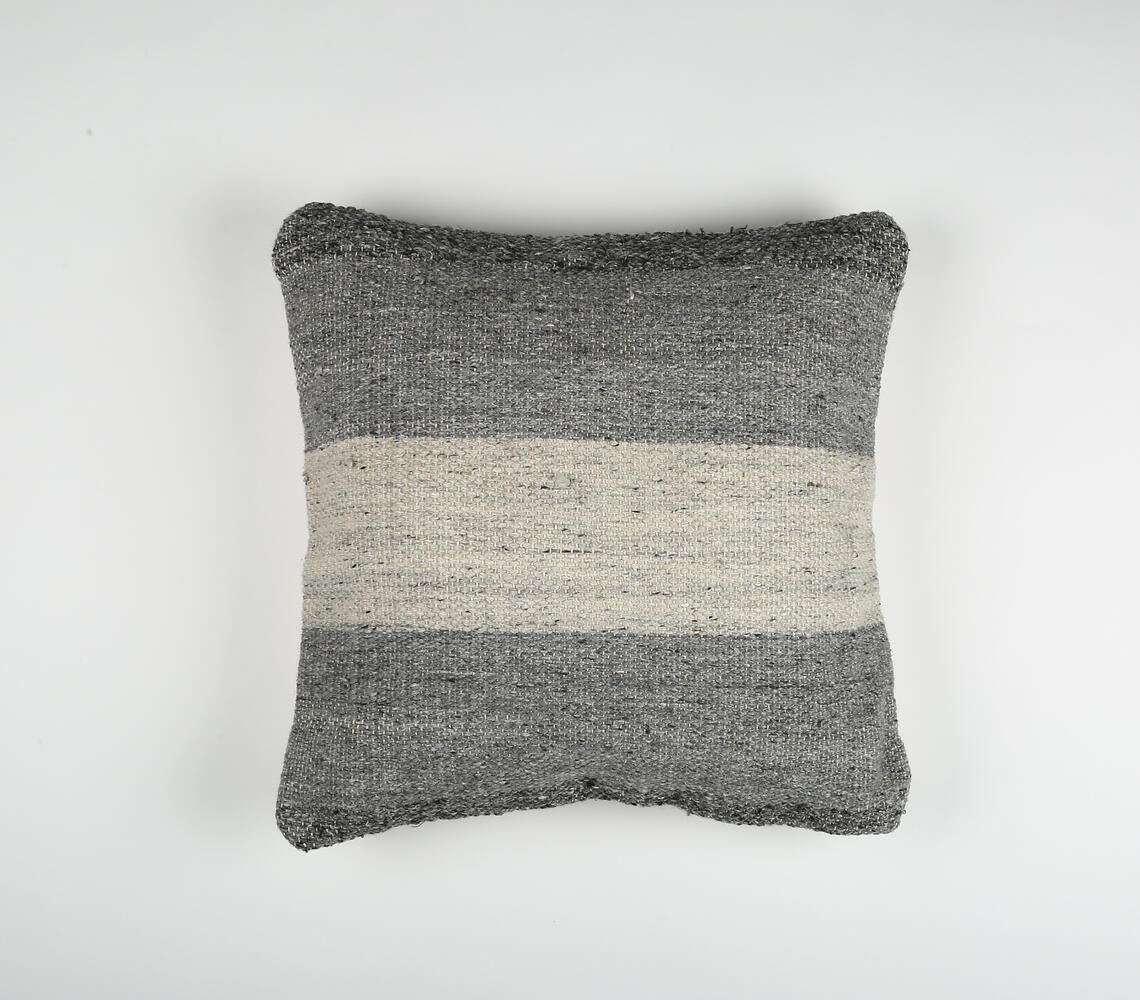 Handwoven Gray Colorblock Square Cushion Cover
