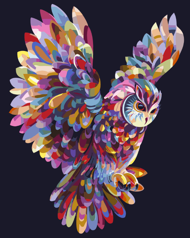Colorful Owl in Flight – Paint By Numbers