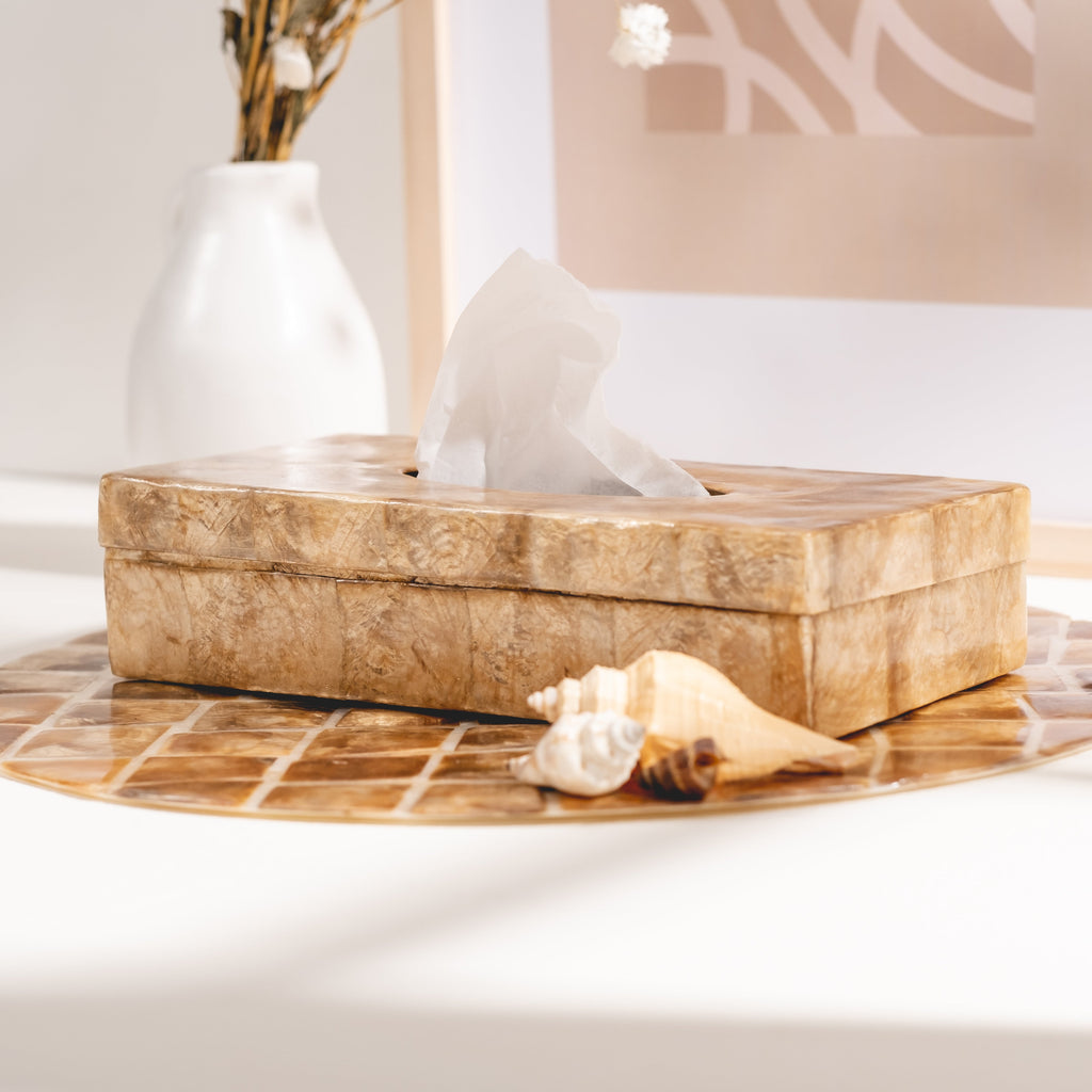 Capiz Tissue Box Holder | Rectangular - Golden