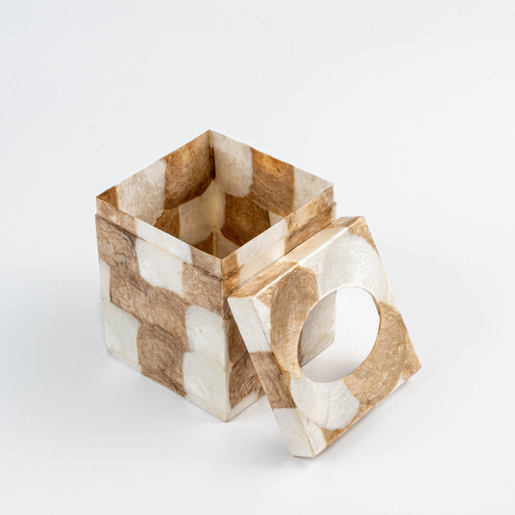 Capiz Tissue Box Holder | Square - White/Gold