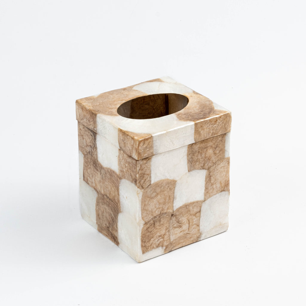 Capiz Tissue Box Holder | Square - White/Gold