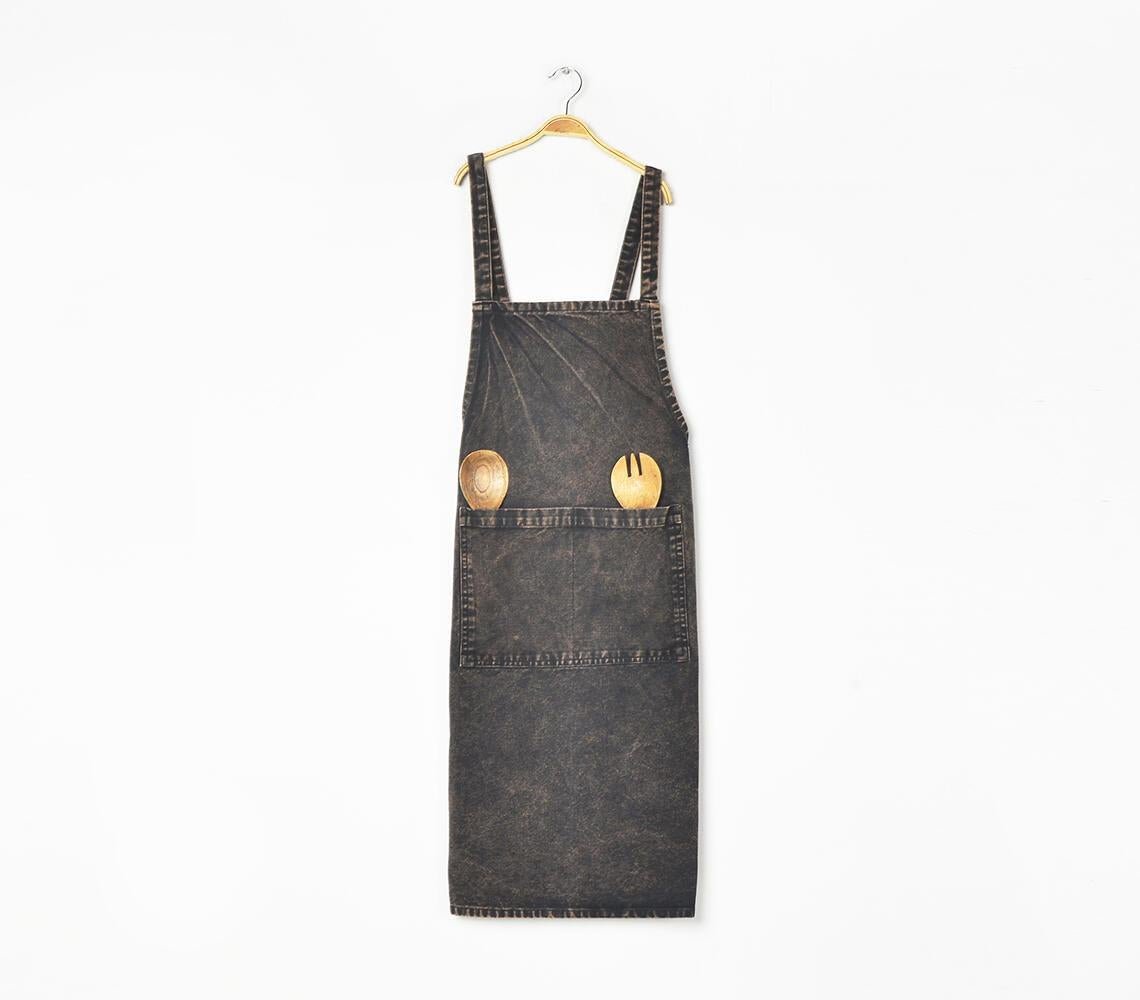 Stone-Washed Charcoal Kitchen Apron