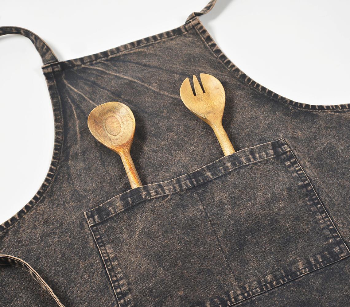Stone-Washed Charcoal Kitchen Apron