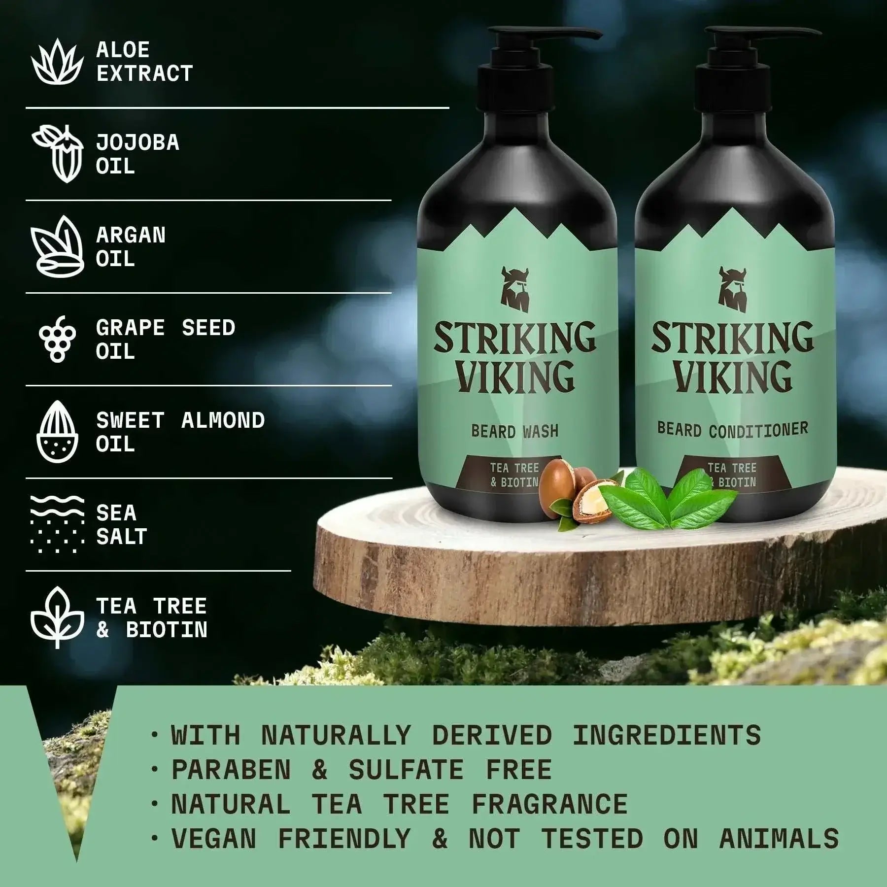Beard Shampoo & Conditioner Set - Tea Tree & Biotin, 2 x 300 ml