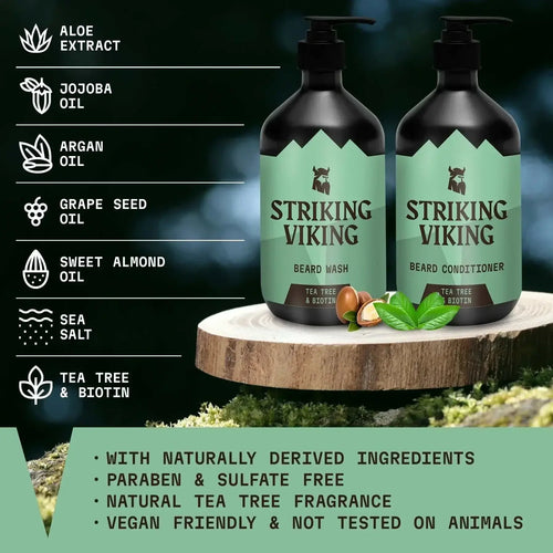 Beard Shampoo & Conditioner Set - Tea Tree & Biotin, 2 x 300 ml