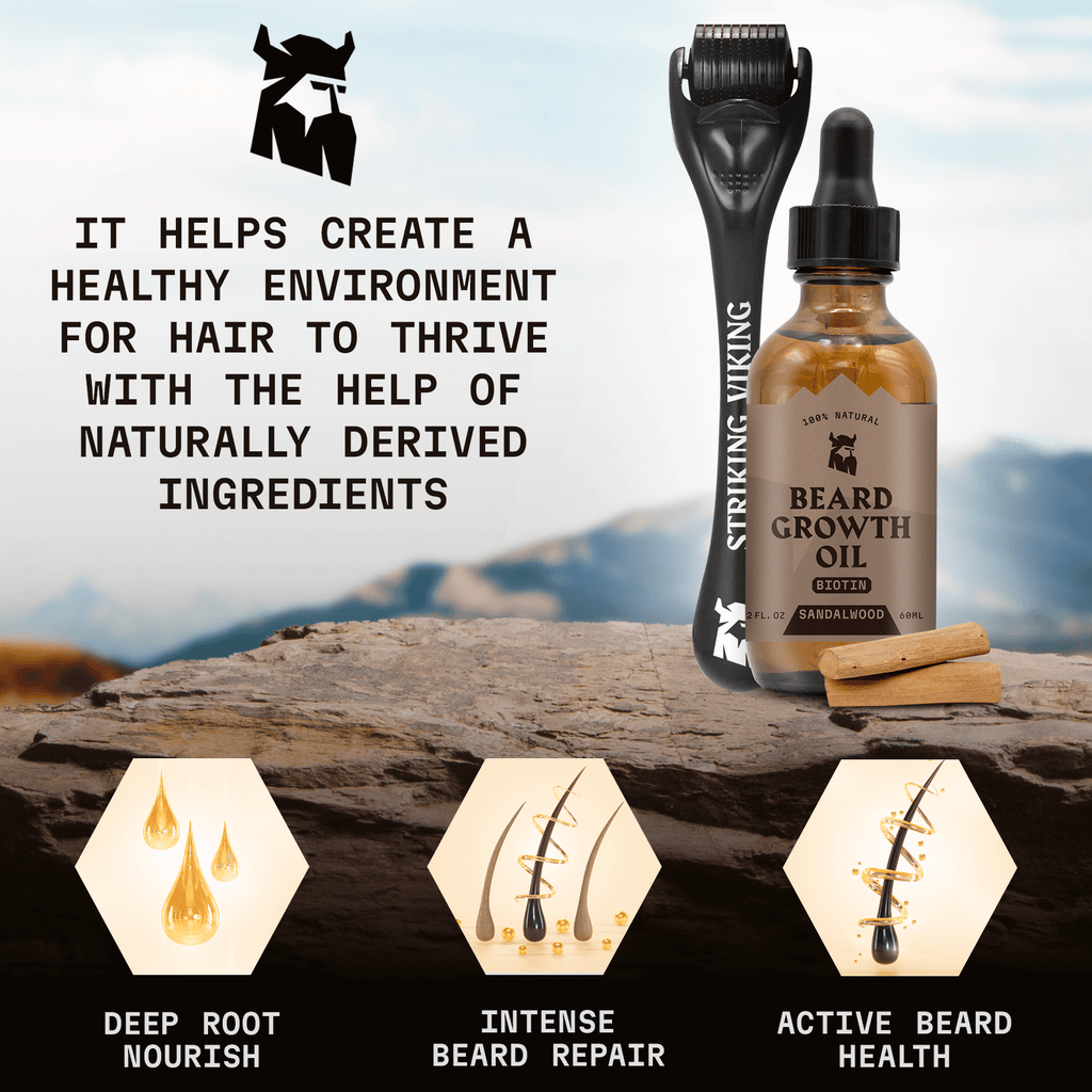 Beard Growth Kit - Sandalwood Beard Biotin Growth Oil & Derma Roller
