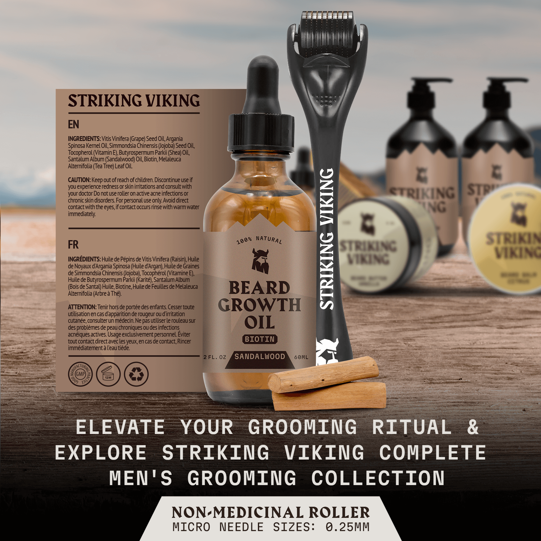 Beard Growth Kit - Sandalwood Beard Biotin Growth Oil & Derma Roller
