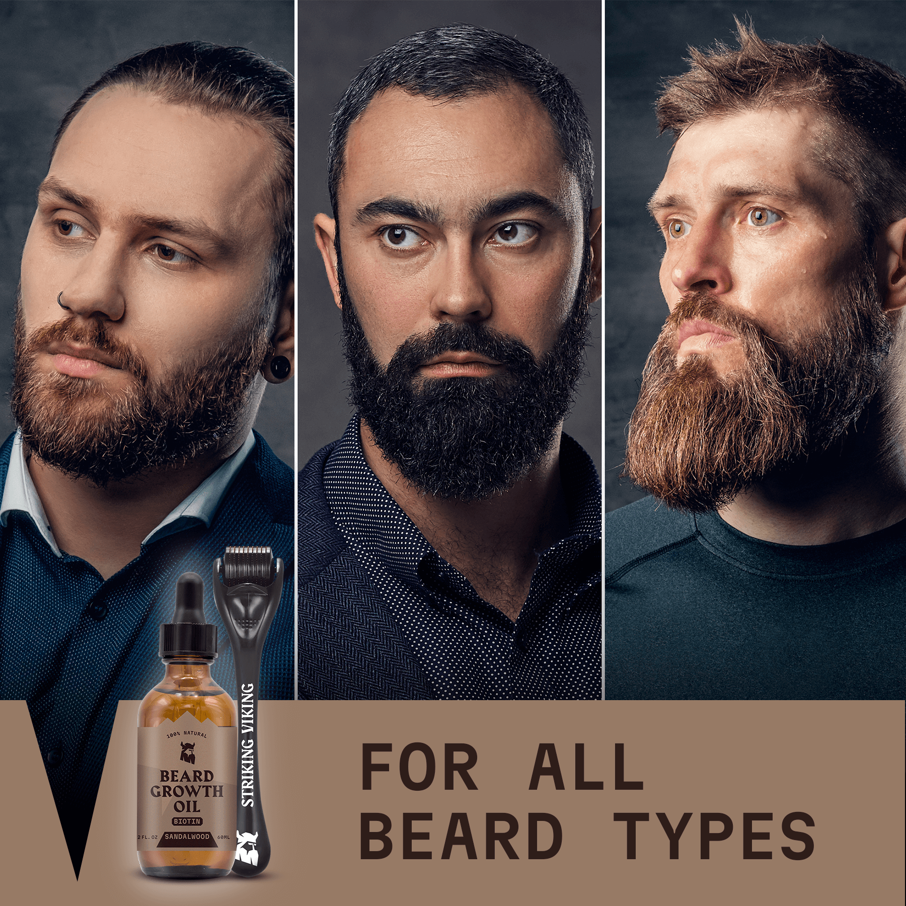 Beard Growth Kit - Sandalwood Beard Biotin Growth Oil & Derma Roller